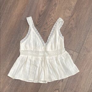 American Eagle Outfitters Cream Lace Trim Top